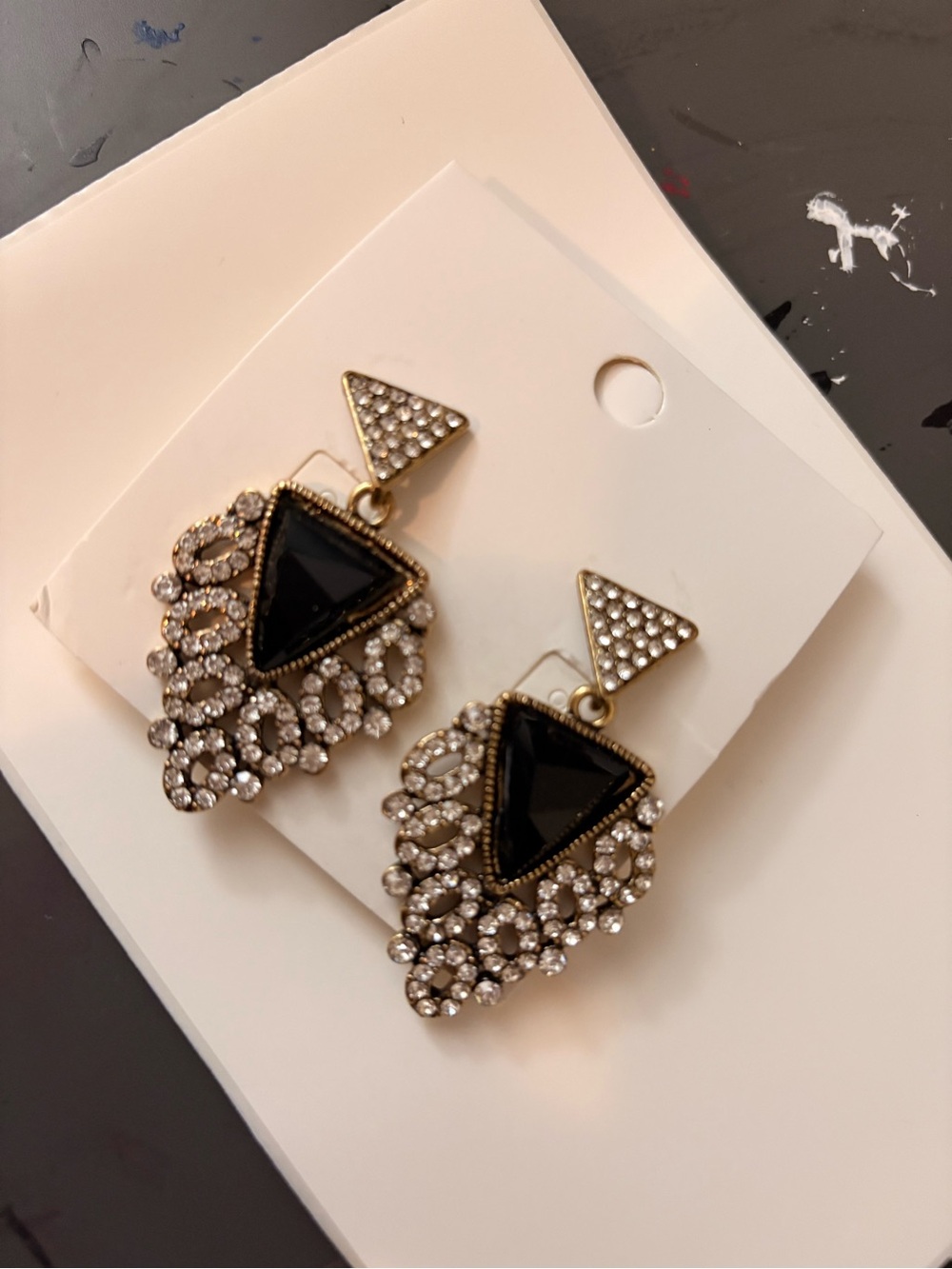 Vintage Black and Gold Crystal Drop Earrings